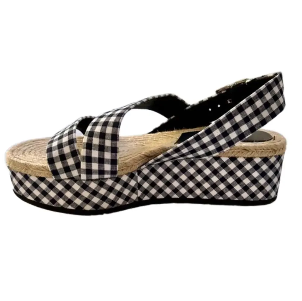 Rag & Bone Megan Size 9** Linen Platform Sandals Navy Gingham Slingback